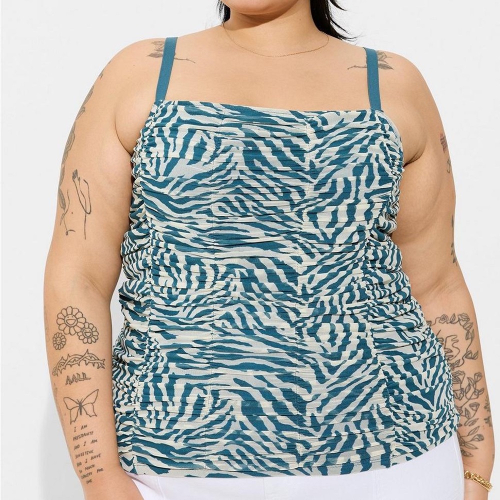 Torrid Zebra Stretch Mesh Cropped Shirred Cami